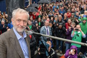 British labour party leader Jeremy Corbyn at public rally